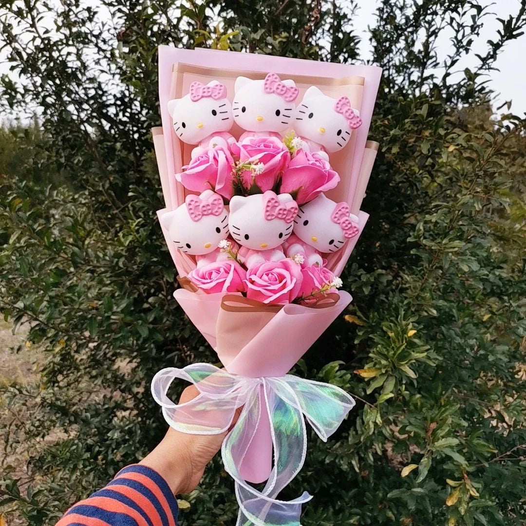 Pink Hello kitty Plush Toys With Soap Rose Flower Creative Bouquets Kawaii Stuffed Animals Doll Valentine's Day Christmas Gifts – Image 6