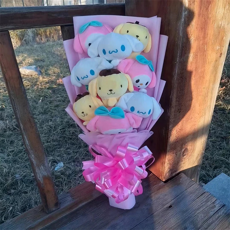 Cartoon Plush Bouquet Kuromi My Melody Cinnamoroll Hello Kitty Anime Doll Toy Woman Valentine's Day Girls Christmas Gifts – Image 2