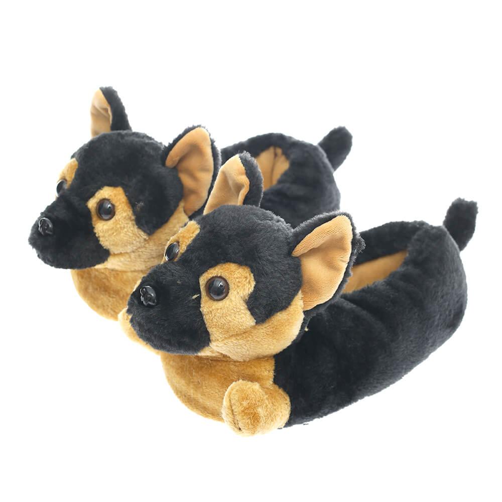 Chien de Berger Animal en Peluche Chien Noir Pantoufles – Image 2
