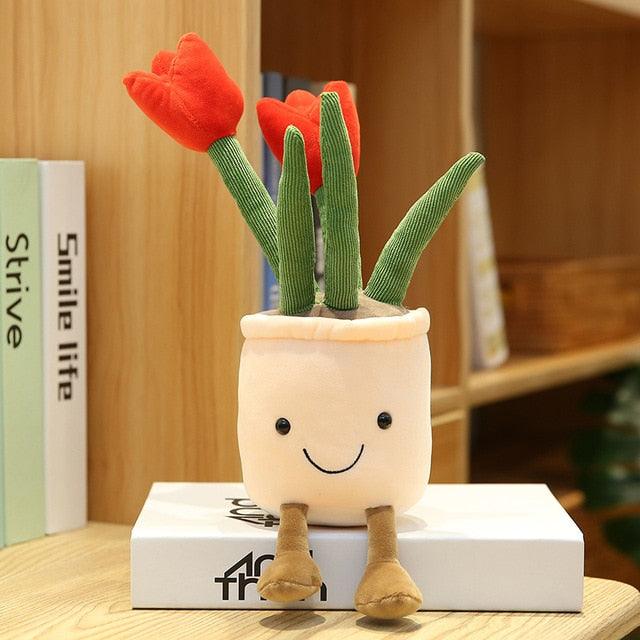 14" Simulation de fleurs de tulipes, Plantes en pot créatives Jouets en peluche – Image 3