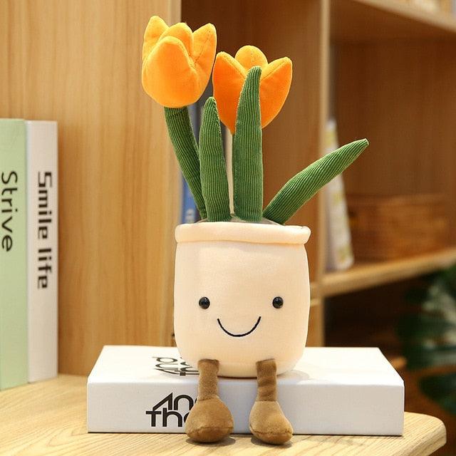 14" Simulation de fleurs de tulipes, Plantes en pot créatives Jouets en peluche – Image 2