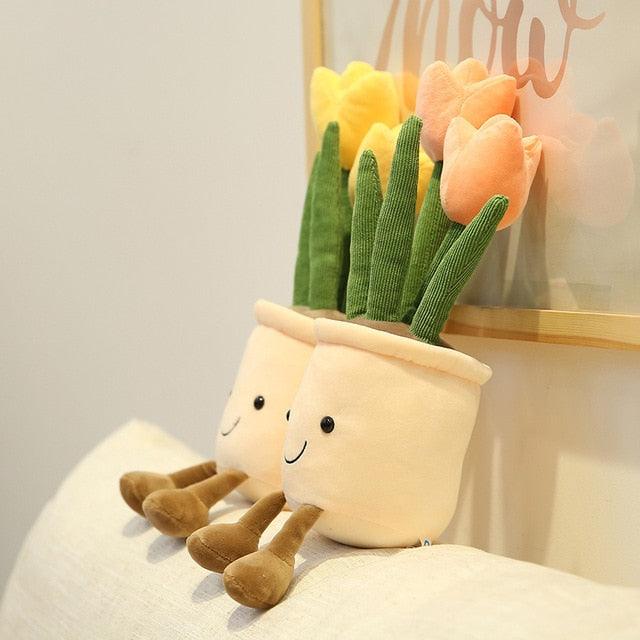 14" Simulation de fleurs de tulipes, Plantes en pot créatives Jouets en peluche – Image 13