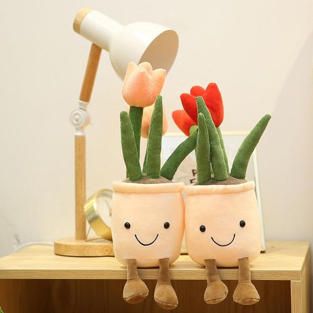 14" Simulation de fleurs de tulipes, Plantes en pot créatives Jouets en peluche – Image 16