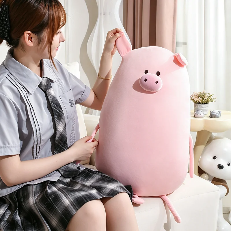 Coussin-câlin ovale en forme de cochon, rose uni et ultra-doux (70 cm). – Image 9