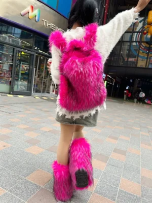 Sac à dos pour femme style Y2K 2026 en fausse fourrure