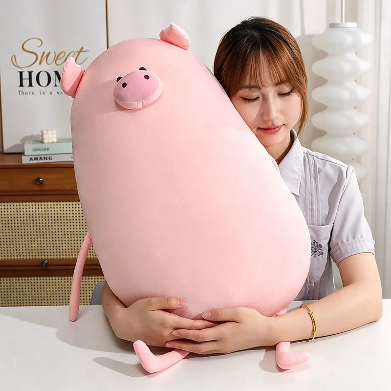 Coussin-câlin ovale en forme de cochon, rose uni et ultra-doux (70 cm). – Image 5