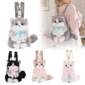 Nouveau sac à dos pour enfant en forme de chat réaliste (aspect peluche)