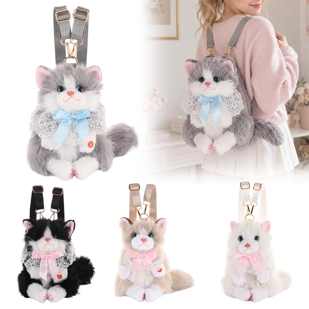 Nouveau sac à dos pour enfant en forme de chat réaliste (aspect peluche)