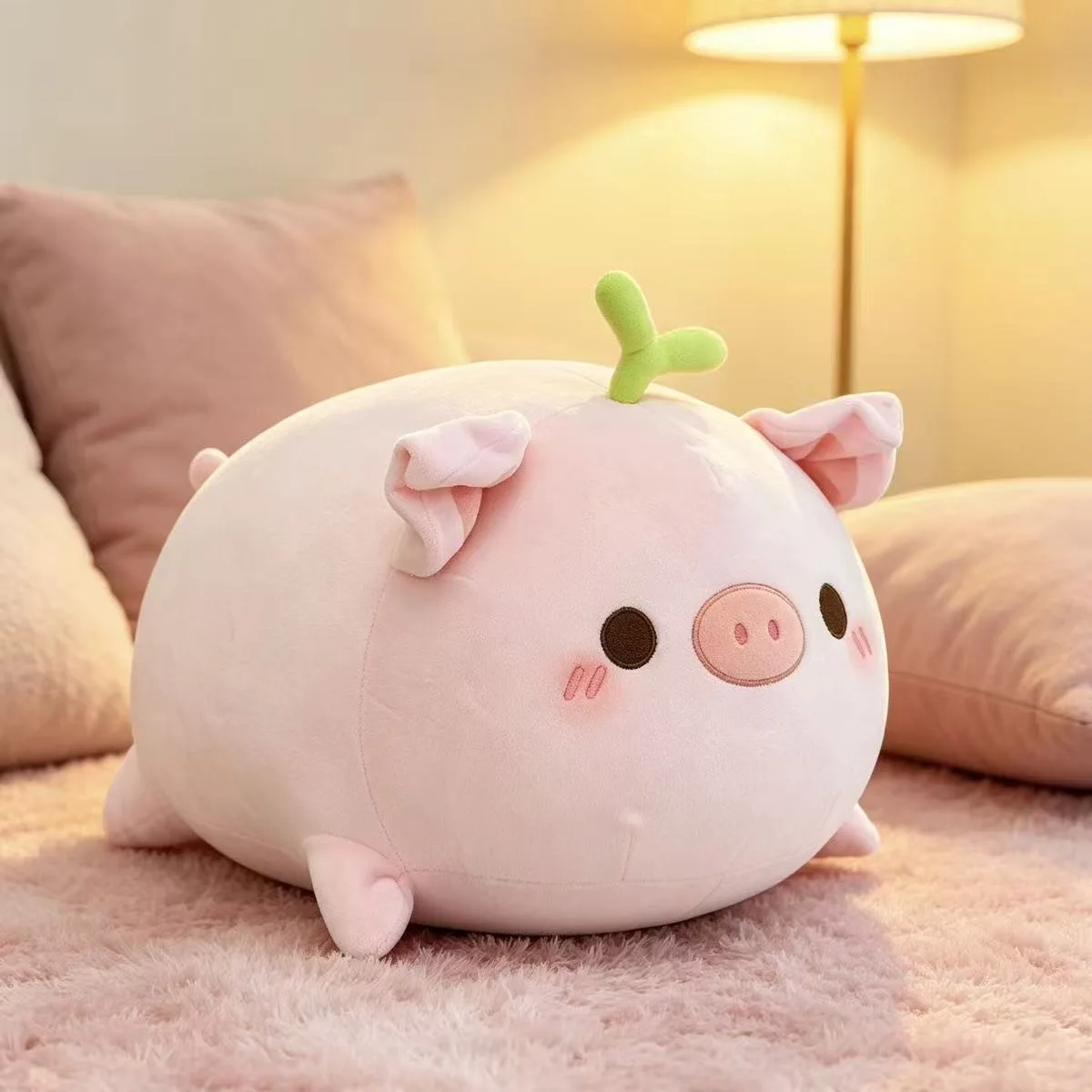 Adorable peluche cochon allongé avec motif floral. – Image 5