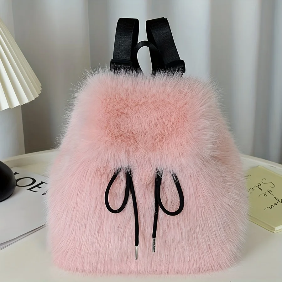 Mini-sac à dos pour femme en fausse fourrure douce – Image 7