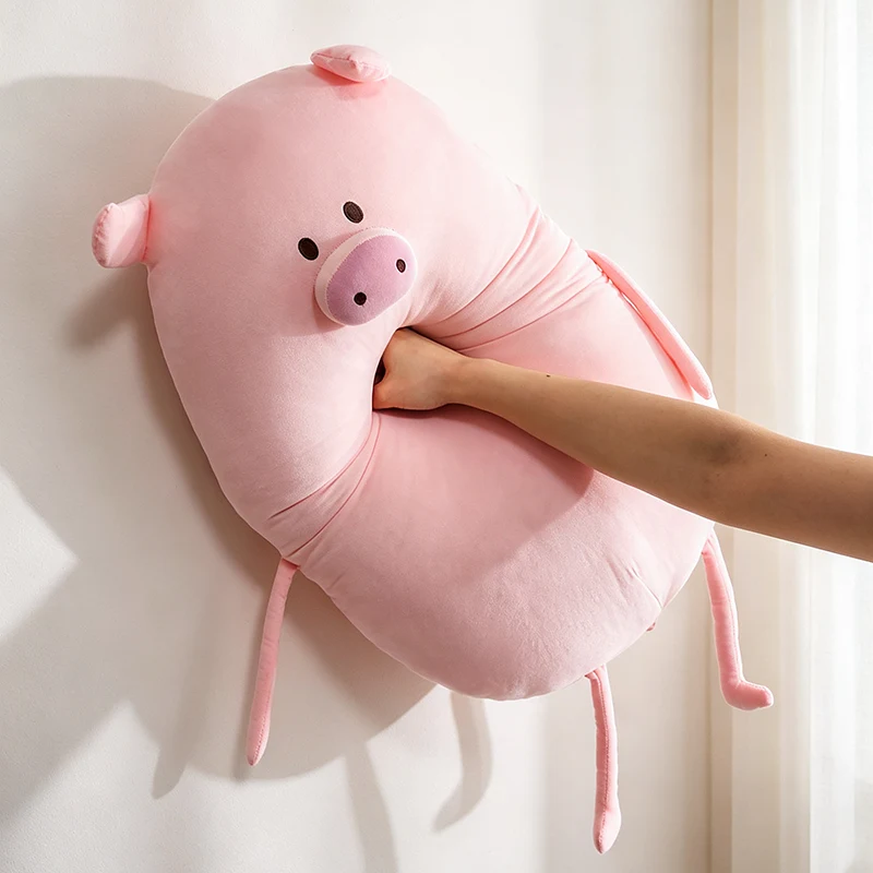 Coussin-câlin ovale en forme de cochon, rose uni et ultra-doux (70 cm). – Image 6
