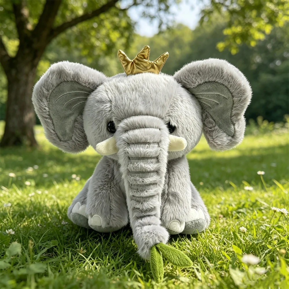 Adorable peluche éléphant gris de 23 cm avec couronne. – Image 5
