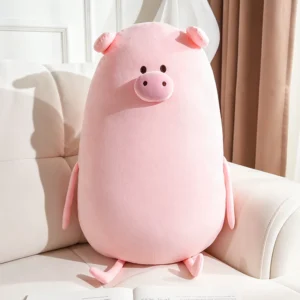 Coussin-câlin ovale en forme de cochon, rose uni et ultra-doux (70 cm).