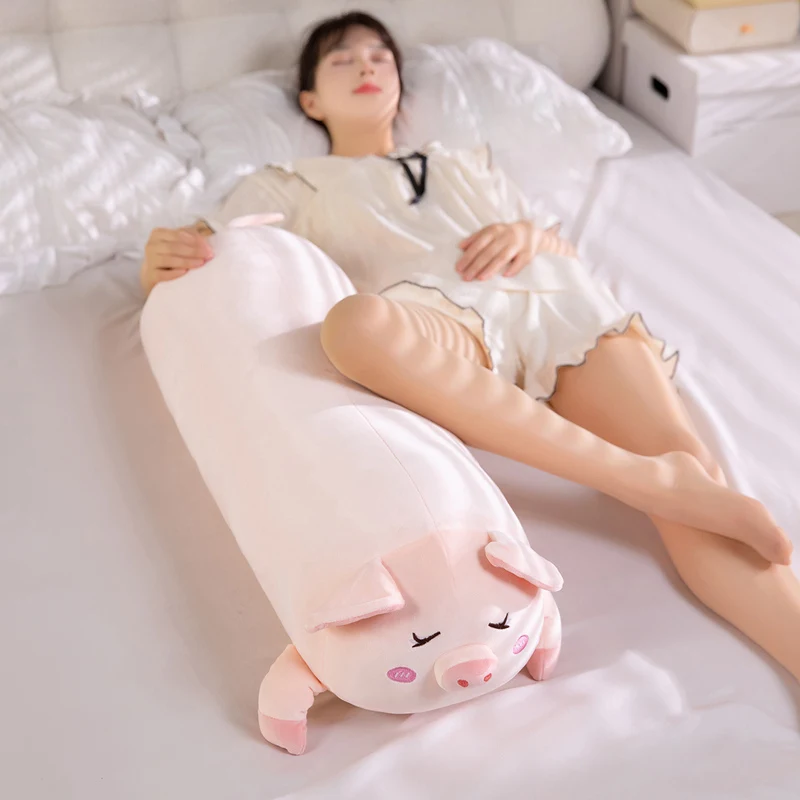 Coussin long en peluche rose en forme de cochon – Image 11