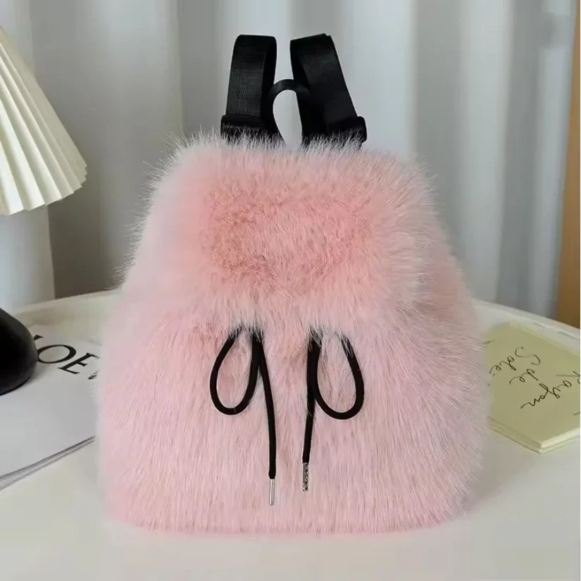 Sac à dos décontracté en fausse fourrure pour femme (modèle 2026) – Image 9