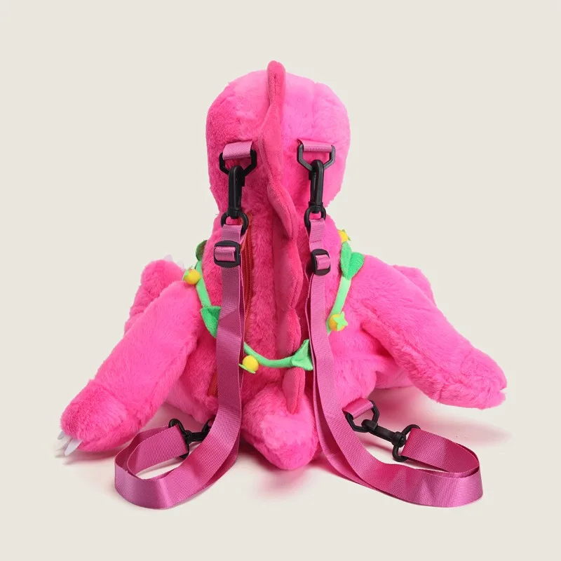 Adorable sac à dos en peluche dinosaure rose – Image 4