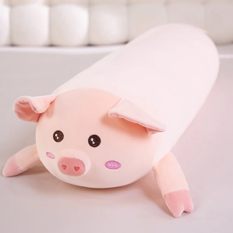 Coussin long en peluche rose en forme de cochon – Image 7