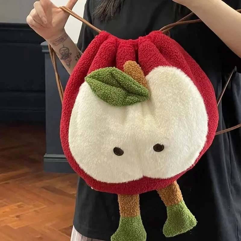 Sac d'ordinateur en peluche mignon en forme de pomme – Image 3