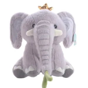 Cadeau pour enfant : adorable peluche éléphant avec couronne.