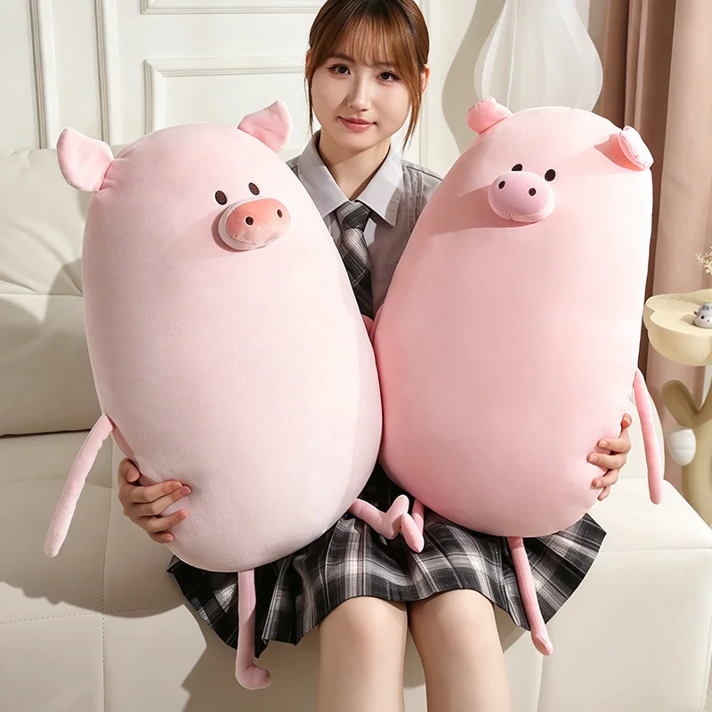 Coussin-câlin ovale en forme de cochon, rose uni et ultra-doux (70 cm). – Image 2