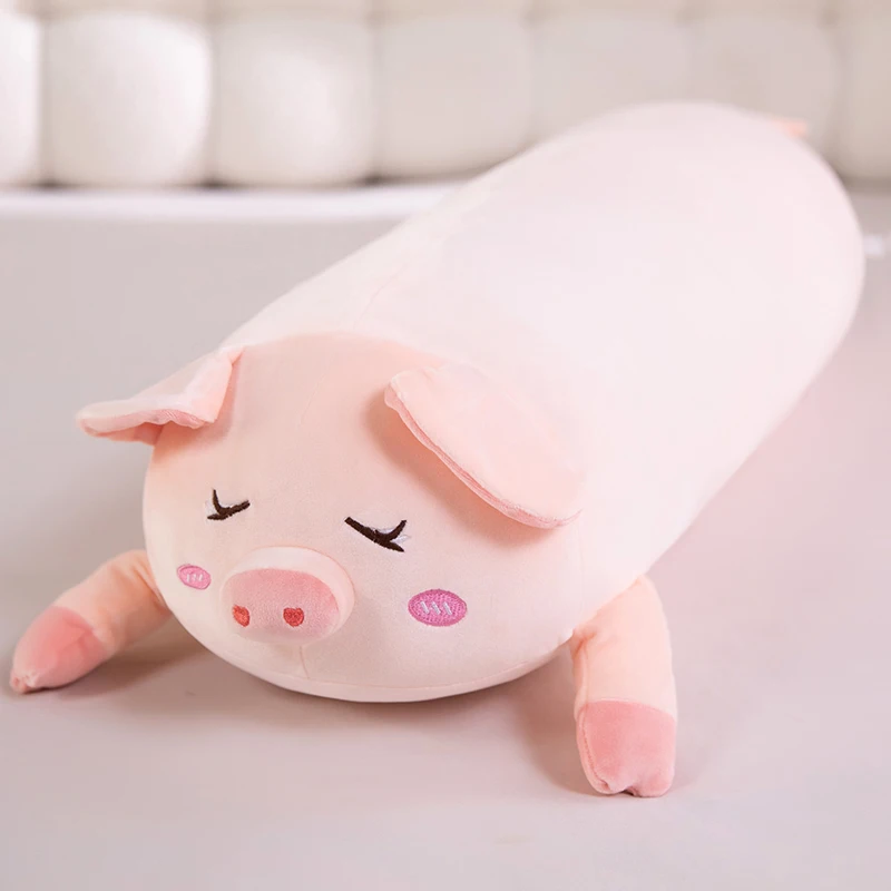 Coussin long en peluche rose en forme de cochon – Image 2