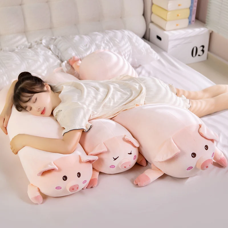 Coussin long en peluche rose en forme de cochon – Image 12