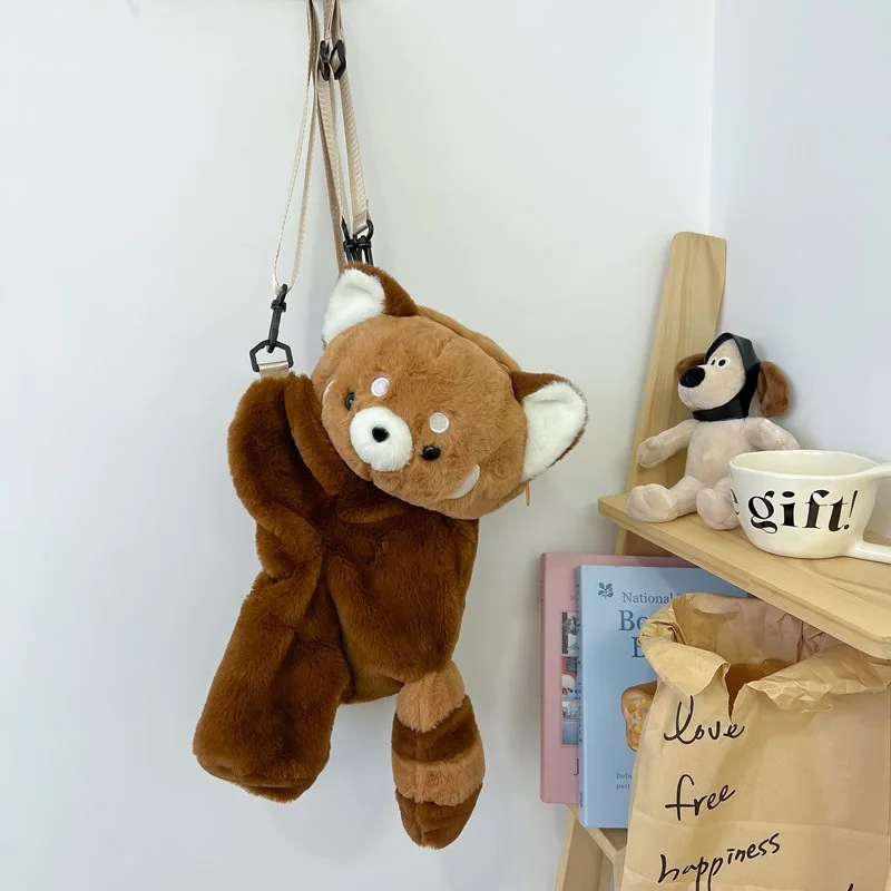 Sac à dos en peluche panda roux – Sac bandoulière doux et mignon – Image 3