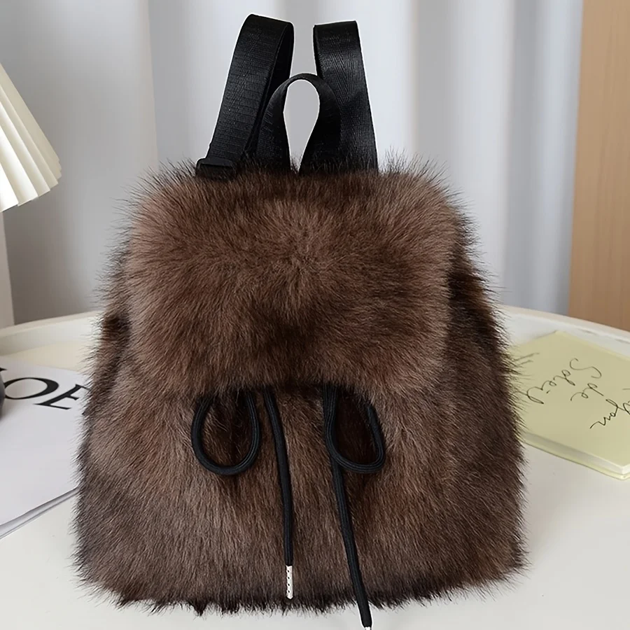 Mini-sac à dos pour femme en fausse fourrure douce – Image 9