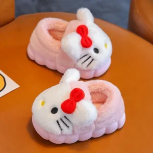 Chaussons en peluche plats et mignons pour enfants