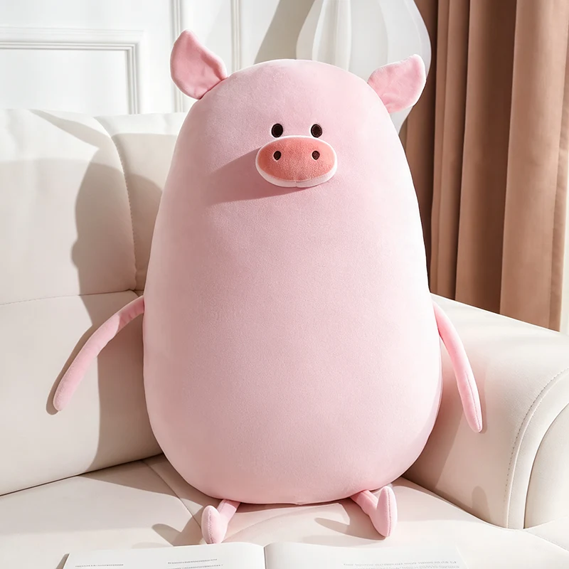 Coussin-câlin ovale en forme de cochon, rose uni et ultra-doux (70 cm). – Image 3