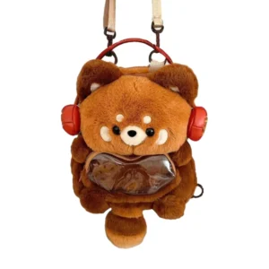 Sac à dos en peluche panda roux, mignon et tendance