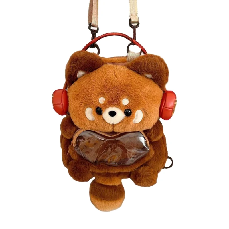 Sac à dos en peluche panda roux, mignon et tendance