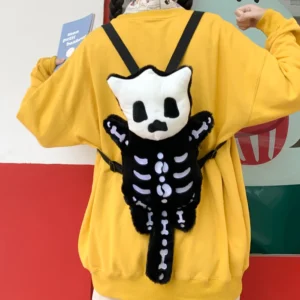 Sac à dos en peluche tête de mort, sac à dos gothique pour gourde