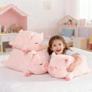 Peluche cochon rose tout doux, adorable coussin