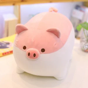 Peluche cochon toute douce et rebondie – Modèle debout (rose et marron).