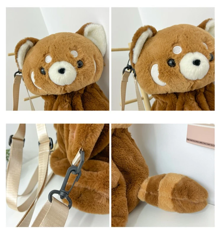 Sac à dos en peluche panda roux – Sac bandoulière doux et mignon – Image 7