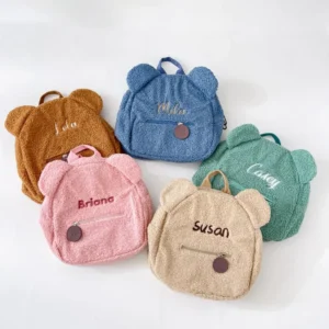 Sac à dos ours en peluche personnalisé avec prénom brodé