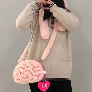 Sac à dos en peluche en forme de cerveau rose