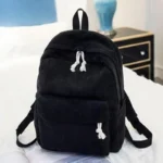 Sac à dos unisexe style universitaire en velours léger, grande capacité