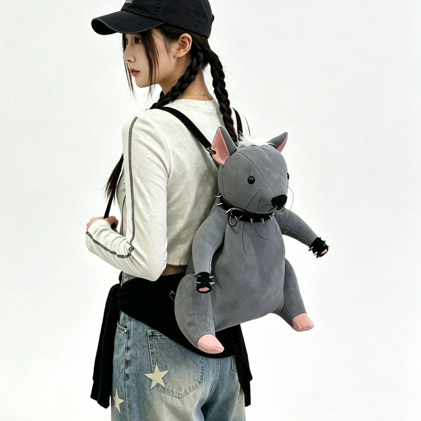 Sac à dos en peluche « Rat » style gothique punk – Image 6