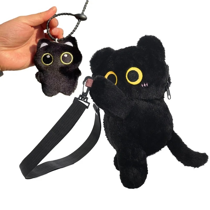 Sac à dos chat noir façon peluche – Sac bandoulière kawaii – Image 5