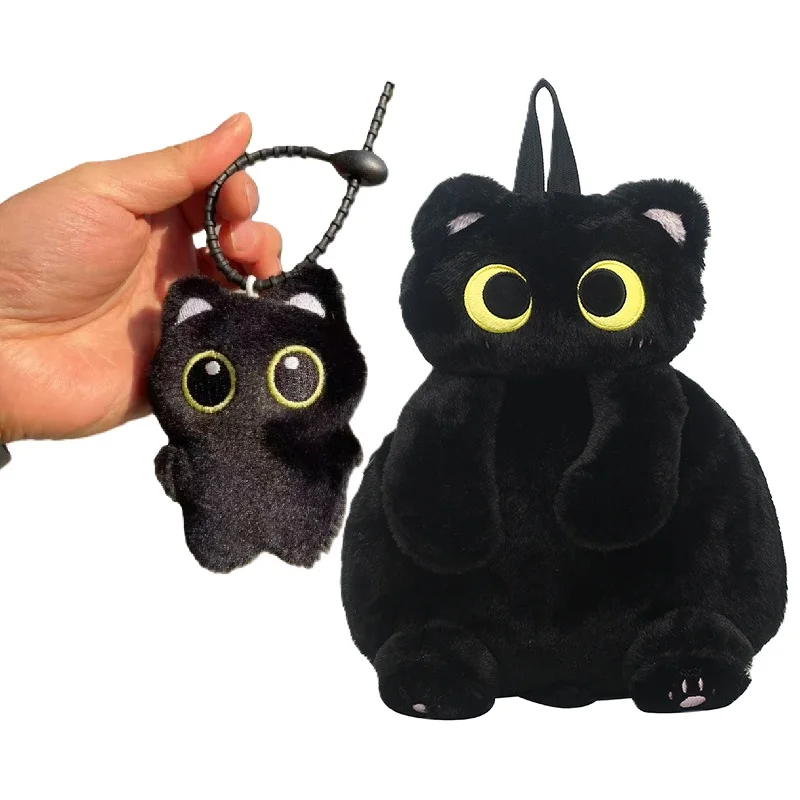 Sac à dos chat noir façon peluche – Sac bandoulière kawaii – Image 7