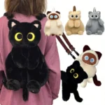 Sac à dos chat noir façon peluche – Sac bandoulière kawaii
