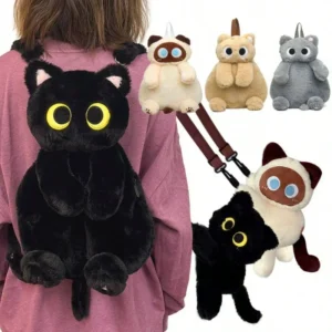 Sac à dos chat noir façon peluche – Sac bandoulière kawaii