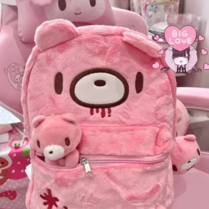 Sac à dos ours en peluche rose style Y2K « Creepy Cute »