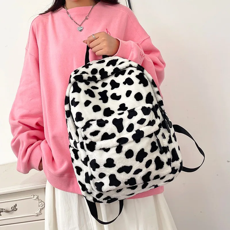 Sac à dos en peluche motif léopard