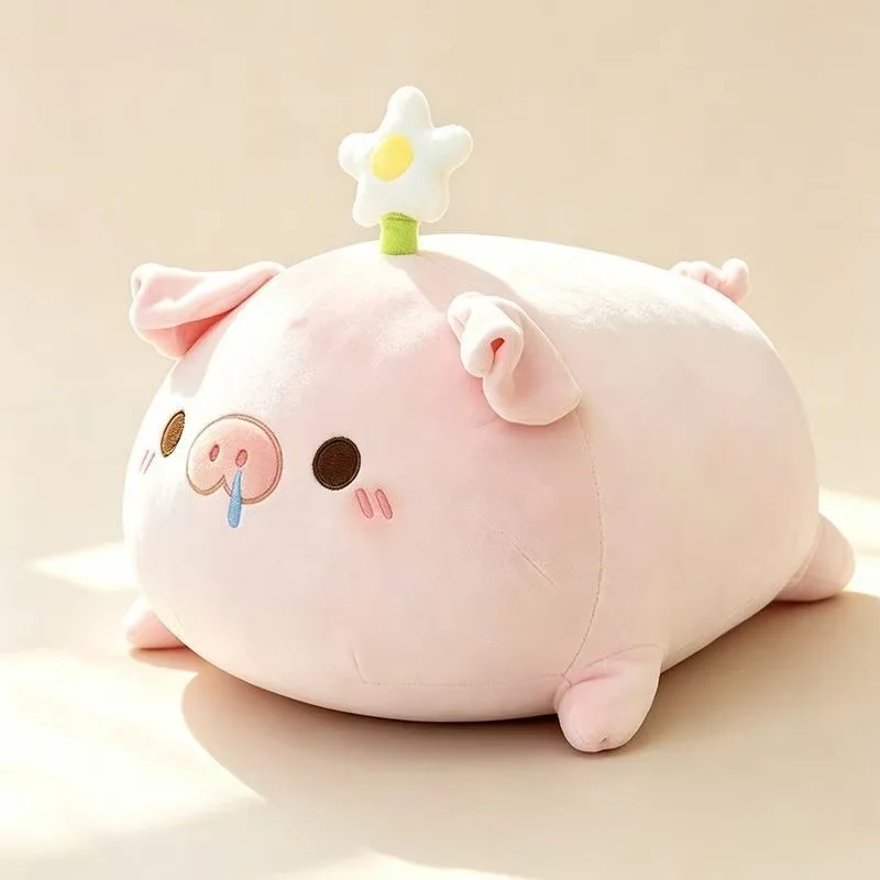 Adorable peluche cochon allongé avec motif floral. – Image 3