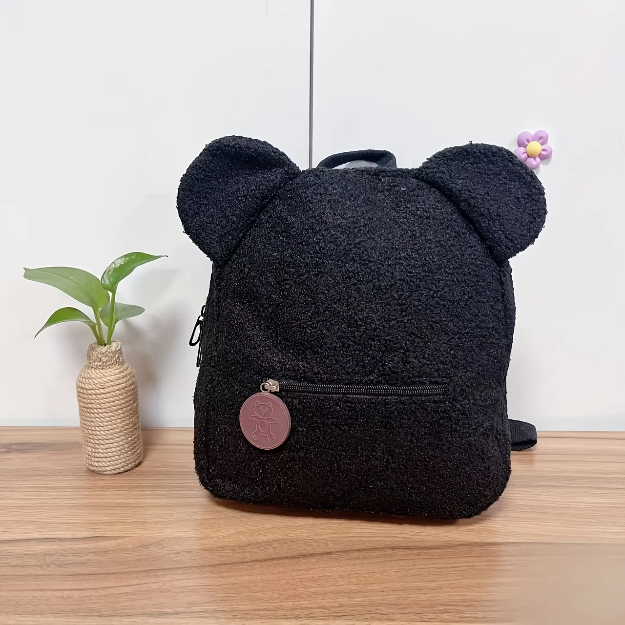Mini-sac à dos mignon avec oreilles d'ours – Velours côtelé et peluche – Image 4