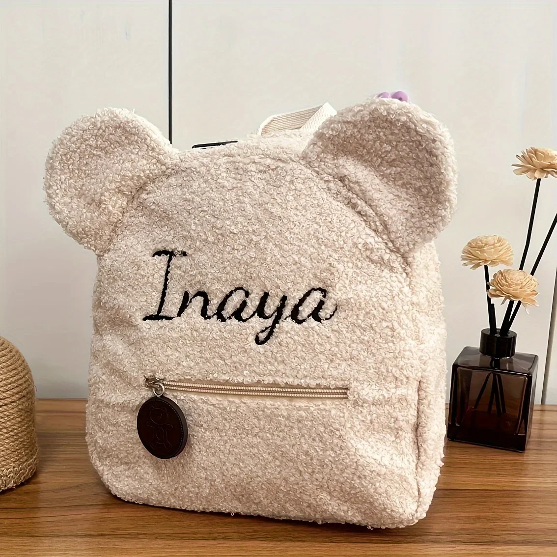 Sac à dos ours en peluche personnalisé avec prénom brodé – Image 3
