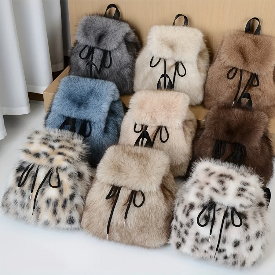Mini-sac à dos pour femme en fausse fourrure douce